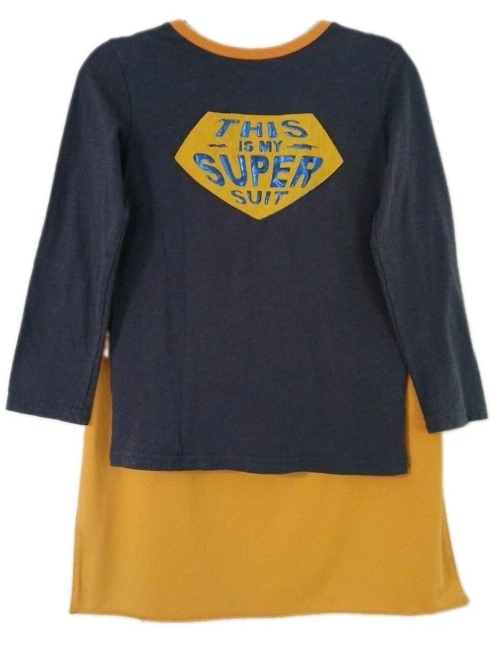 Lightning Bug Boy's Size 5 Caped Shirt "This Is My Super Suit" Navy and Yellow